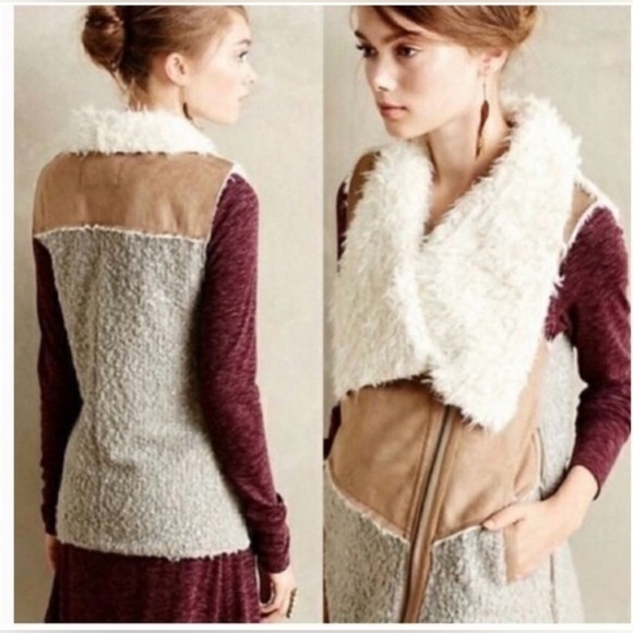 Saturday Sunday by Anthropologie Sherpa Moto Faux Suede Zip Up Vest Size: XS - Picture 4 of 12
